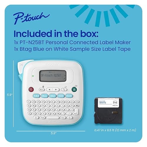 Brother P-Touch PT-N25BT Personal Connected Label Maker, Bluetooth, Design&Print2 app, Portable, Handheld and Prints with P-Touch Btag½â€ (12mm) Wide Color Label Tapes thumbnail 8