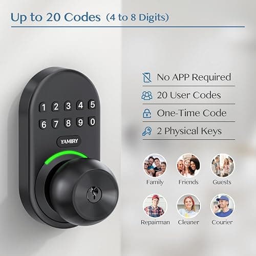 Keypad Smart Door Knob Lock, Yamiry Keyless Entry Digital Lock with Handle, Electronic Code Knob for Front Door, Easy Installation thumbnail 2