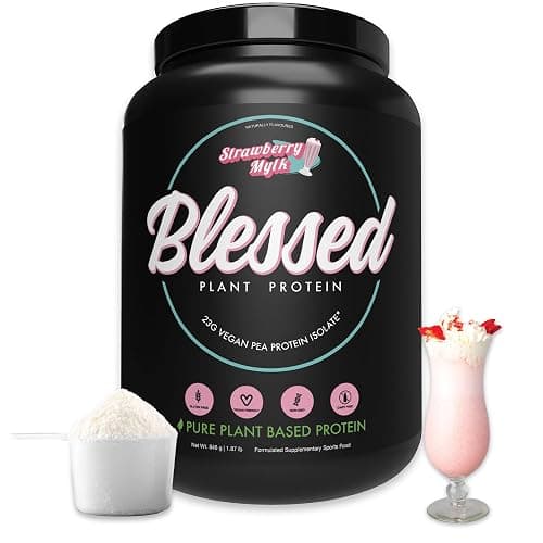 Blessed Vegan Protein Powder - Plant Based Protein Powder Meal Replacement Protein Shake, 23g of Pea Protein Powder, Dairy Free, Gluten Free, No Sugar Added, 30 Servings (Strawberry Mylk) - Image 1