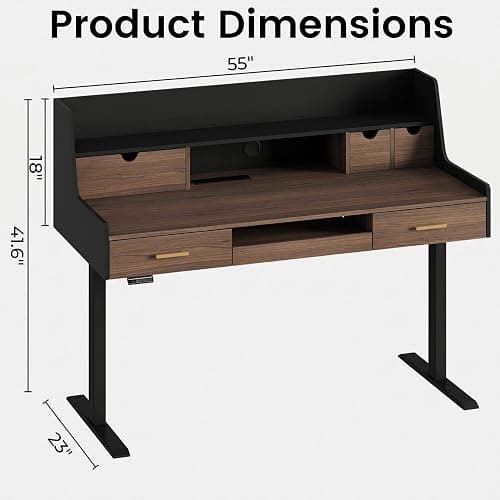 ModernMate 55" Electric Standing Desk with 5 Drawers and Monitor Riser | Height Adjustable Desk with Storage, Ergonomic Sit Stand Desk with AC/USB Outlets, Home Office Stand Up Desk, Black Walnut thumbnail 2