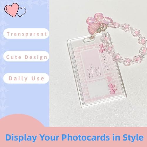 Hileapx Acrylic Butterfly Kpop Photocard Holder with Keychain, Cute Clear Photo Card Holder for Album Cards, Credit or Bank Cards and ID Badges, Protective Photocard Holder for Display Daily Carry thumbnail 3