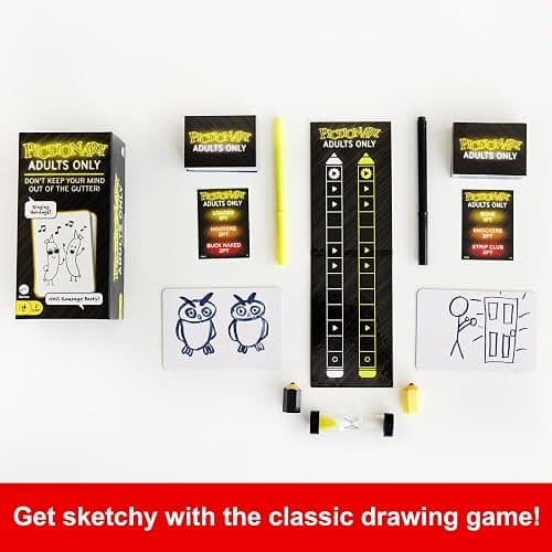 Mattel Games Pictionary Adults Only Party Game for Adults & Game Nights, Drawing Game with Silly Sketches & NSFW Clue Cards, Boards, Markers & Sand Timer thumbnail 3