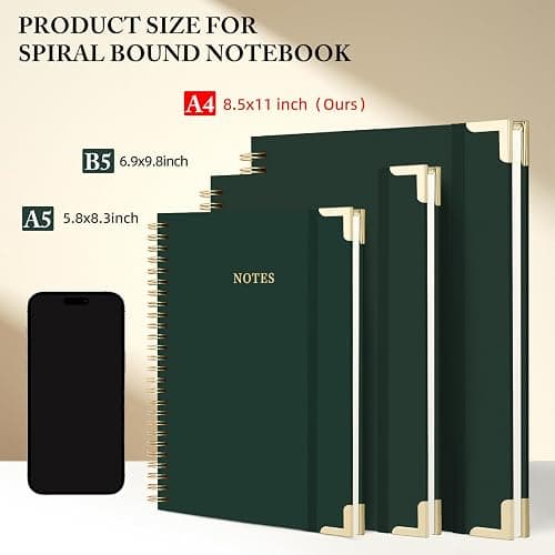 ALKALO A4 Large Spiral Notebook Journal, (8.5×11'') 100 Pages Linen Hardcover College Ruled Journaling For Work & Note Taking Thick Spiral Journal For Writing Daily Journal For Women & Men- Green thumbnail 3