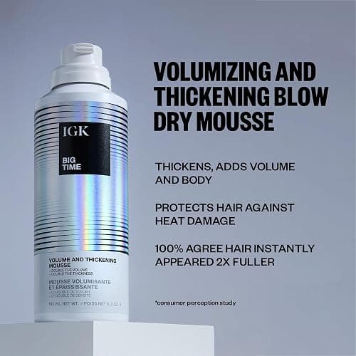IGK BIG TIME Volume & Thickening Mousse | Moveable + Fullness + Frizz Control | Vegan + Cruelty Free | 6.2 Oz thumbnail 2