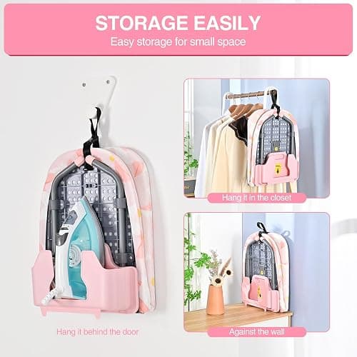 APEXCHASER Small Ironing Board with Iron Holder, Compact Ironing Board with Non-Slip Feet, Portable Tabletop Ironing Board with Cotton Cover for Small Spaces and Travel, Pink, P1232D5-16Pink - Pink - With Holder thumbnail 7