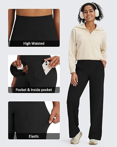 G4Free BareFeel High Stretch Yoga Pants Women Soft High Waisted Casual Wide Leg Pants with Pockets thumbnail 3