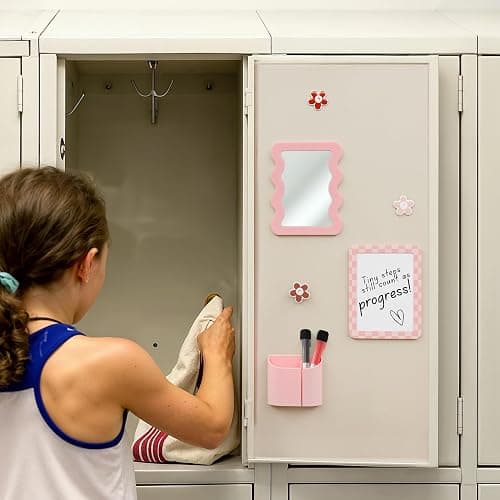 Stylish Locker Accessories Kit for Girls - Includes Mirror, Whiteboard, Pen Holder, Cute Flower Magnets & Marker Set - All-in-One School Locker Decor & Organizer Set to Brighten Up Your School Day thumbnail 5