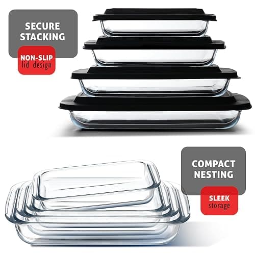 Nestl 8pc Glass Baking Dishes for Oven, Glass Food Storage Containers with Lids, Leakproof Casserole Dishes for Oven with Lid, Cooking, Microwave Oven Freezer Safe Bakeware, 9x13 Lasagna Pan Black thumbnail 5