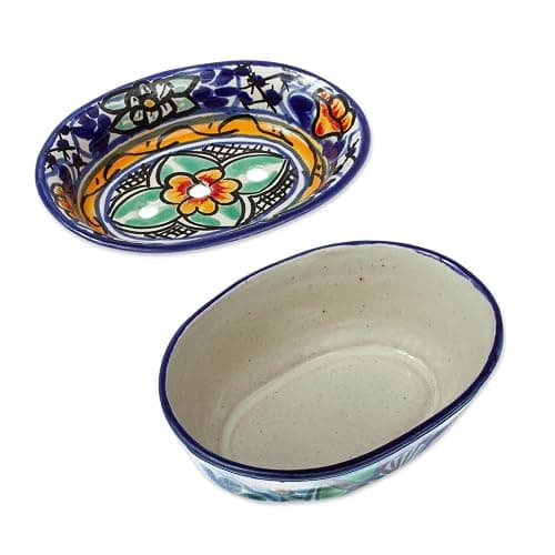 NOVICA Artisan Handmade Ceramic Soap Dish Colorful Painted Multicolor Mexico Decor Accessories Bathroom Vanity Talavera 'Cobalt Flowers' thumbnail 3