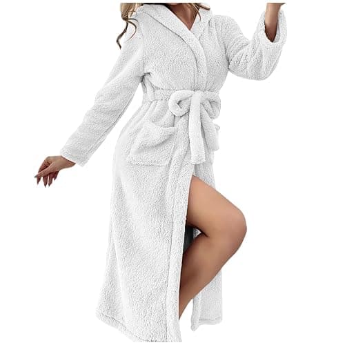 Womens Dressing Gown Full Length Fluffy Bathrobes Ladies Super Soft Hooded Bath Robe Winter Cozy Plush Fleece Warm Robes with Pockets Loungewear Long Robe Sleepwear Nightwear Gifts for Her thumbnail 4