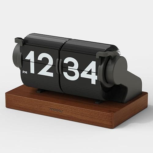 mooas Automatic Mini Flip Clock, Retro Vintage Automatic Flip Desk Clock, Timer Calendar Alarm, Snooze, Desk Clock Large Number USB-C Rechargeable, Ideal for Home Office School Hotel Café (Black) - Image 1