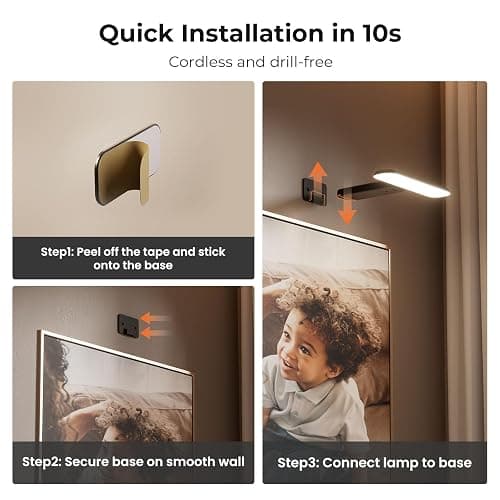 FULEN 2 Pack Picture Lights for Wall,Battery Operated Wall Sconce Rechargeable,LED Wall Light Cordless with Remote,3 Color Temperature, Art Lights for Painting,Frame,Gallery,Dartboard Lights,Black thumbnail 5