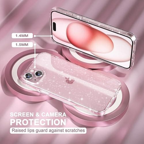 Choiche for iPhone 15 Plus Case Clear Women Girly (Glitter Clear) | Cute Glitter Bling Sparkly Phone Case, [2 x Diamond Camera Lens Protectors] [2 x Tempered Glass Screen Protectors] 6.7-inch thumbnail 5