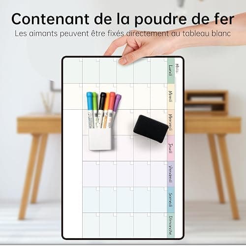 MCCORL 42x28 cm Calendrier Adhesif Tableau blanc Planning Mural, Planificateur Mensuel/Semainer effaçable parfait pour Planification des Tâches, Organiseur Hebdomadaire Repas familial - en Français thumbnail 2