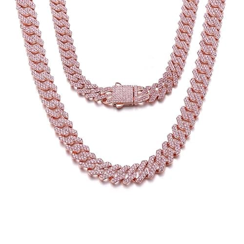 HIPBLING Cuban Link Chain for Women Diamond Miami Cuban Choker Necklace 12mm Pink Crystal Iced Out Chain Bling Hip Hop Jewelry for Womens Gift - Image 1