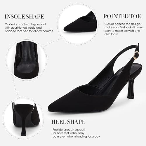 Rilista Women's Slingback Kitten Heels Closed Pointed Toe Backless Wedding Party Dress Pumps Shoes thumbnail 5