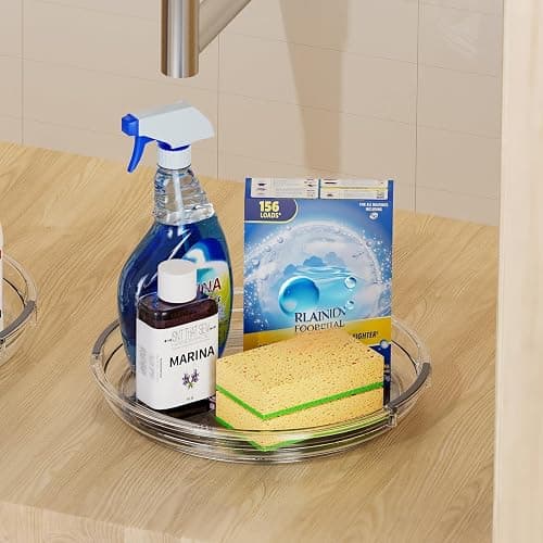 LAMU 2 Pack Clear Lazy Susan Turntable Organizer for Cabinet, 10.6'' 9.25'' Condiment Organizer for Refrigerator, Kitchen Pantry, Medicine Cabinet Organizer, Spices Rack Organization, Bathroom thumbnail 8