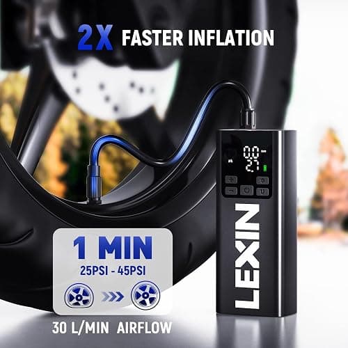 LEXIN P5 Tire Inflator Portable Air Compressor, 150PSI Electric Air Pump for Car Tires, w/Pressure Gauge&LED Light, 5000mAh Cordless Smart Pump for Car/Motorcycle/Bike/Bicycle/Scooter/Ball, Alloy thumbnail 7