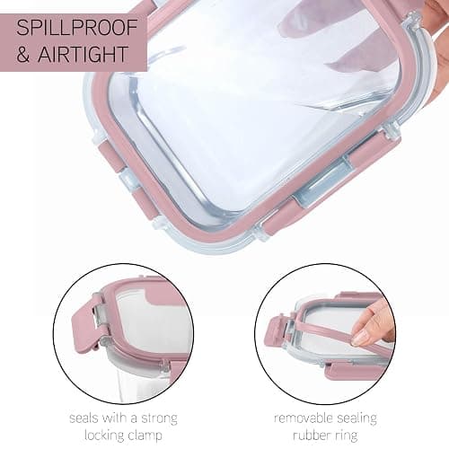 COOK WITH COLOR Premium 32-Pc. Borosilicate Glass Food Container Set with Dividers - 4 Rectangles, 8 Rounds, 4 Squares - Leakproof Lids - Meal Prep, Storage, Pink thumbnail 3