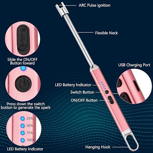 MEIRUBY Electric Candle Lighter, Birthday Christmas Stocking Stuffers Gifts for Women Mom Men Wife Sister, USB Arc Rechargeable Windproof Long Lighter for Candle BBQ Housewarming Gift Idals thumbnail 2