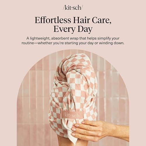 Kitsch XL Microfiber Hair Towel Wrap for Women - Terracotta Checkered thumbnail 9