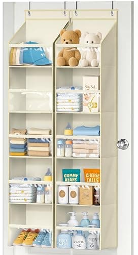 AOODA 2 Pack Over the Door Organizer, Large Capacity Closet Door Hanging Organizer, Clear Deep Pockets Baby Storage for Nursery, Bathroom, Bedroom, Pantry, Diapers (Light Yellow) - Image 1