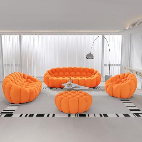 Bubble Couch, Lazy Floor Sofa, Oversized Bubble Sofa, Modern Upholstered Comfy Mesh Fabric 3D Honeycomb Shape Curved Couch for Living Room, Office, Apartment (Orange) - 41"+49"+78"+98" - Orange thumbnail 3