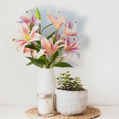 SNAIL GARDEN 12 Artifical Lily Flowers with 9 Heads Full Bloom Lily & 3 Buds, Long Stem Artificial Stargazer Lilies, Faux Tiger Bouquets for Home Hotel Flower Arrangement Party Decor thumbnail 6