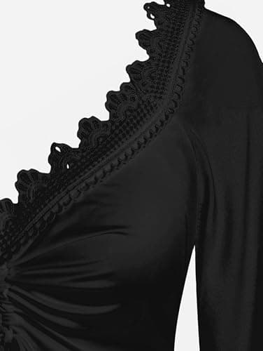 ROSE GAL Women Plus Size Lace Trim Hollow Out Cinched Flare Sleeves T-Shirt Bell Sleeves Renaissance Top thumbnail 3