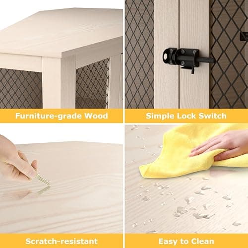 VENDORZ Corner Dog Crate Furniture, 44" Wooden Dog Kennel Furniture End Table with Mesh, Dog Kennel Indoor Furniture for Small Medium Dogs, Modern Decorative Wood Pet House Dog Cage Crate, White thumbnail 5