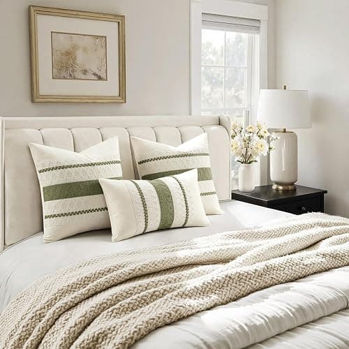Woaboy Set of 2 Decorative Pillow Covers Boho Farmhouse Couch Throw Pillows Modern Cotton Cushion Covers Macrame Woven Spring Home Decor for Bed Sofa Chair 18x18 Inch Olive Green thumbnail 4