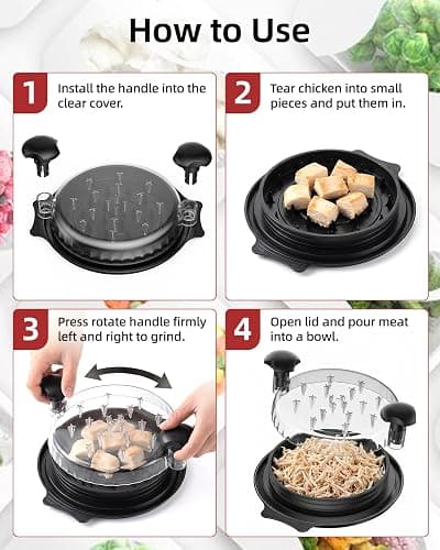 10" Chicken Shredder with Tray, Large Meat Shredder Tool Twist with Brush,BPA Free Meat Grinder, Visible Chicken Shredder Machine, Strong Anti-Slip Strip, Suitable for Pork, Beef, Chicken (Black) thumbnail 9