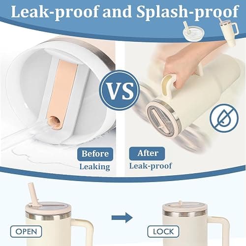 2pcs Stanley Cup Leakproof Lid with Straws for Stanley 40oz Replacement,No-Spill Cup Lids for Stanley Quencher,Tumbler Flip Straw Lid Include Cleaning Brush for Stanley Accessories (White) thumbnail 3