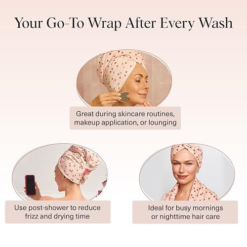 Kitsch XL Microfiber Hair Towel Wrap for Women – Ultra Absorbent Microfiber Towel for Wet, Curly, Long or Short Hair – Quick Dry, Anti-Frizz Hair Wrap – Cherry Print, 40x24 inches thumbnail 6