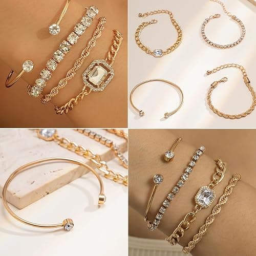 IFNODO 28pcs Gold Chain Bracelets Set for Women 14K Gold Plated Multiple Layered Bangle Adjustable Link Bracelet Anklet Fashion Accessories Jewelry Gift thumbnail 2