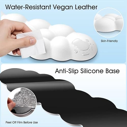 Retuhapy Cloud Wrist Rest Keyboard Cushion, 4-in-1 Ergonomic Cloud Keyboard Wrist Rest and Mouse Pad Set with Memory Foam Arm Support for Palm, Cute Desk Accessory for PC Gaming Setup, White thumbnail 6