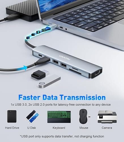 UANTIN USB C Hub 7 in 1 Multiport Adapter with 4K HDMI Dongle, 100W PD, SD/TF Card Reader, 3 USB-A, USBC Docking Station for MacBook Mac Pro/Air, Dell, HP, ASUS, Acer and Other Type C Laptops thumbnail 6