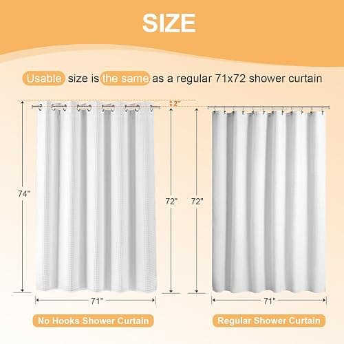 River Dream Cotton Blend No Hook Shower Curtain with Snap in Liner, Hotel Grade Shower Curtains for Bathroom, Water Repellent, White, 71W x74 L thumbnail 2