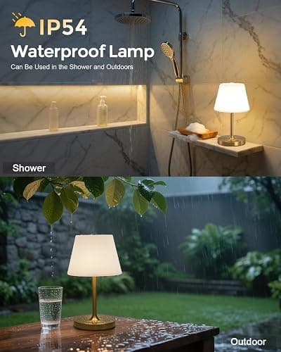 Outdoor Battery Operated Table Lamp, IP54 Waterproof Shower Lamp, 4000mAh Rechargeable Cordless Lamp, 3 Color Temperatures Dimmable, Small Touch Table Lamp for Bedroom, Patio, Camping, Restaurant thumbnail 3