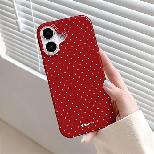 inewateri Compatible with iPhone 16 Case with Cute Fashion Polka Dot Aesthetics Design Simple Cases for Soft TPU Slim Protection Cover-Red thumbnail 2