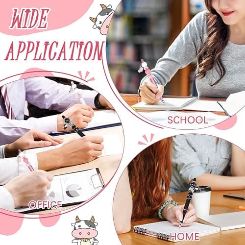 WEWAYSMILE 18 Pieces Beadable Pen DIY Cow Series Ballpoint Pen Set in Black Ink, with 110 Various Beads, 18 Pcs Lobster Clasps, 18 Cow Pendants, DIY Gifts Crafts Office Supplies thumbnail 6