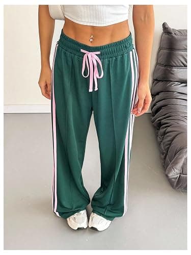 BEAUDRM Women's Baggy Sweatpants Y2k Striped Drawstring Waist Wide Leg Stacked Workout Track Pants Streetwear thumbnail 3