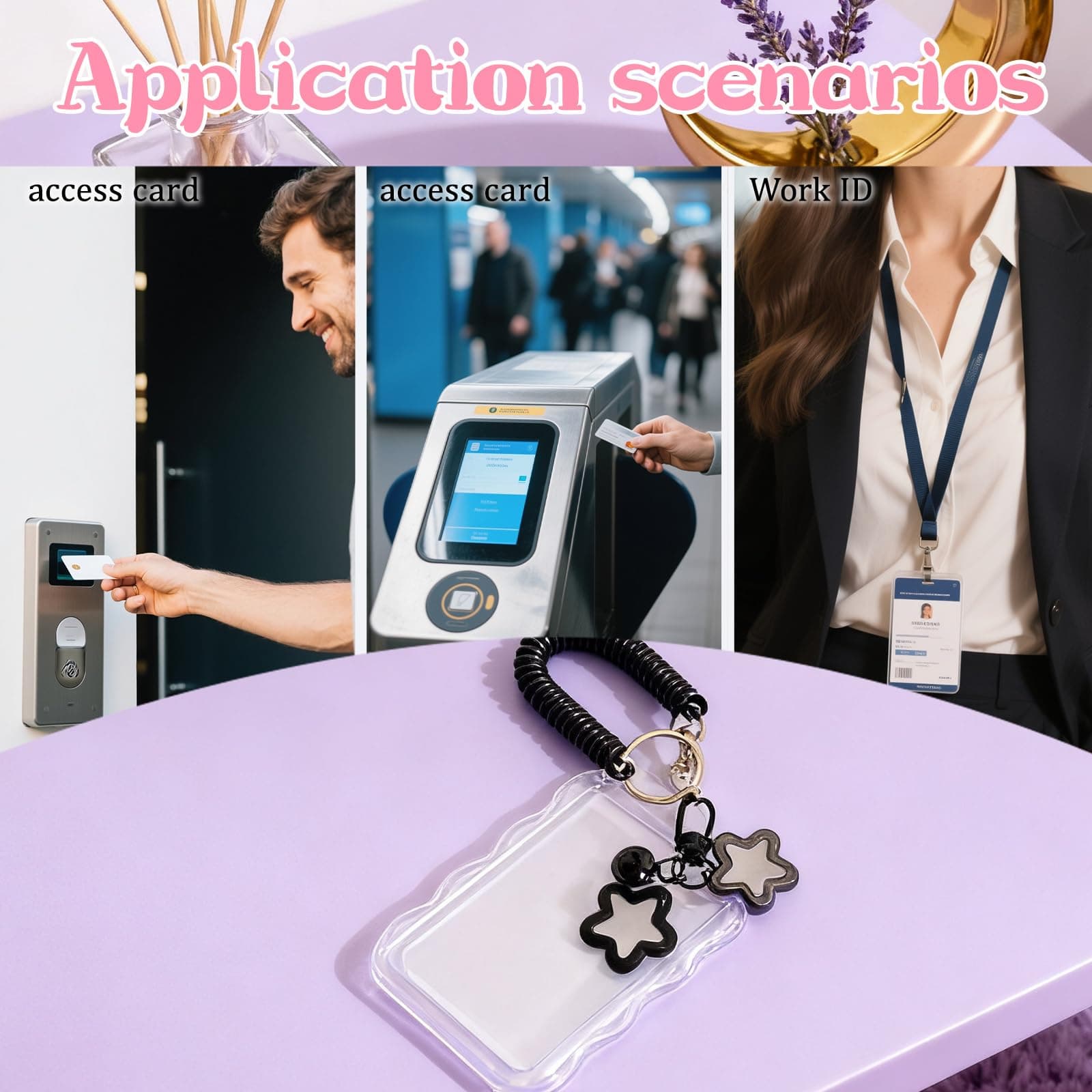 2 Pack Cute Photocard Holder Keychain Kpop Photo Card Holder, Transparent PC Holder with Star Wave Design for Bus Student Card, Creative Photo Protector Keychain thumbnail 5