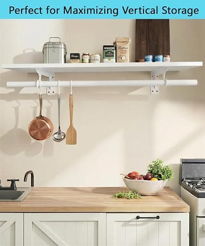 FIRJOY Wall Mounted Clothes Rack, with Top Shelf and Hanging Rod, Heavy Duty (White, 1 PACK 11.8" x 31.4") thumbnail 4
