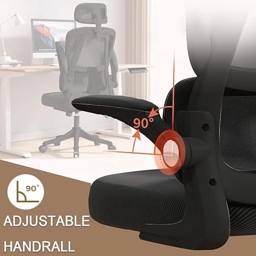 XUEGW Ergonomic Office Chair Computer Desk Chairs with Flip-up Armrests and Lumbar Support, High Back Mesh Gaming Chairs Rolling Work Swivel Task Chairs with Adjustable Headrest thumbnail 6