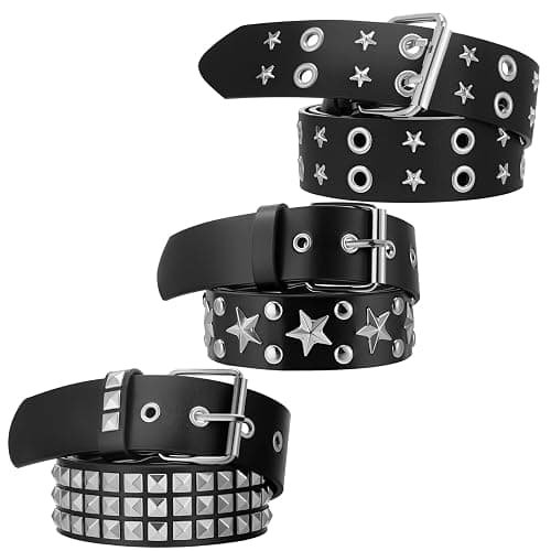 JATEBI 3 Pcs Y2K Black Studded Belt Metal Goth Punk Rock Belts with Shiny Pyramid Studded and Star for Women - Image 1