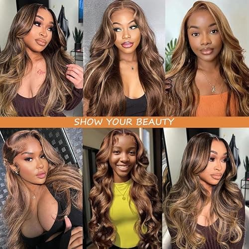 32 Inch Honey Blonde Body Wave Lace Front Wig Human Hair 13x6 HD Lace Front Wig Ombre Highlight 4/27 Colored 180% Density Pre Plucked Brazilian Virgin Wigs for Women thumbnail 8