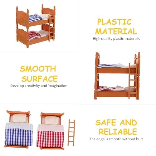 Dollhouse Bunk Bed Bunkbeds, 1:12 Scale Miniature Bed, Doll House Bedroom Furniture, Mini Double Doll House Ornament with Ladder, Pillows and Quilts, Dollhouse Accessories Miniature Scene DIY Kit thumbnail 6