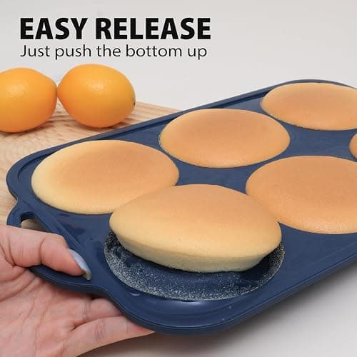 Highkit 10cm Giant Silicone Yorkshire Pudding Tray with Metal Handles,6 Cup Non Stick Jumbo Silicon Yorkshire Pudding Tin,Large Muffin Top Moulds for Baking Pan,Oven,Egg Bites,Whoopie Pie,Tart, Grey thumbnail 6
