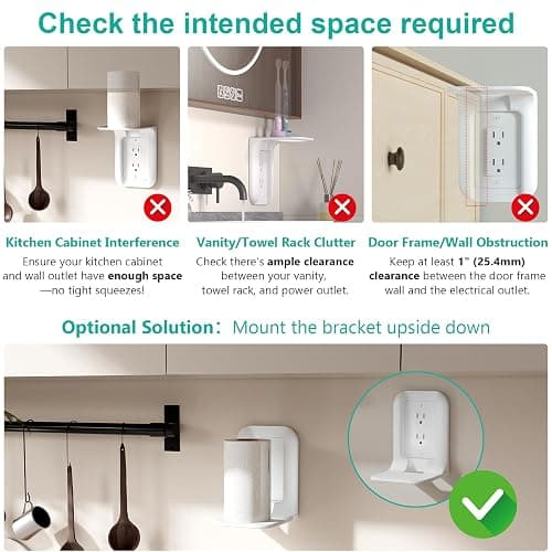 WALI Outlet Shelf Wall Holder, Bathroom Shelf up to 10lbs Standard Vertical Duplex Wall Organizer for Smart Home Decor Space Saving Power Tools, Toothbrush (OLS001-W), 1 Pack, White thumbnail 8